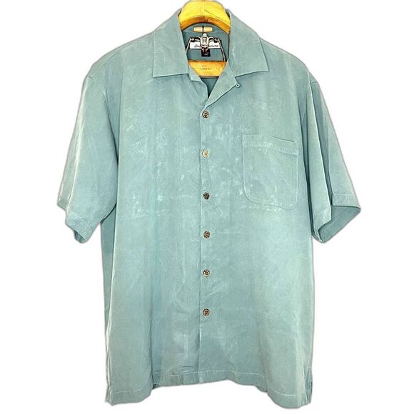 TOMMY BAHAMA Mens Embroidered 100% Silk Hawaiian HARLEY DAVIDSON Shirt Size: L - Picture 1 of 8